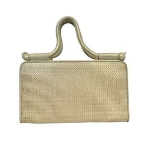 Vintage Stuart Weitzman Shimmering Leather Woven Straw Evening Bag Satchel